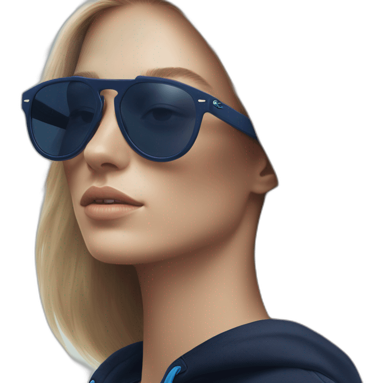 Lacoste bag girl with black lacoste hoodie e and blue oakley sportive sunglass  emoji