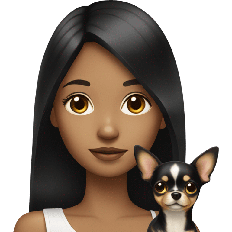 Black haired girl with golden chihuahua  emoji