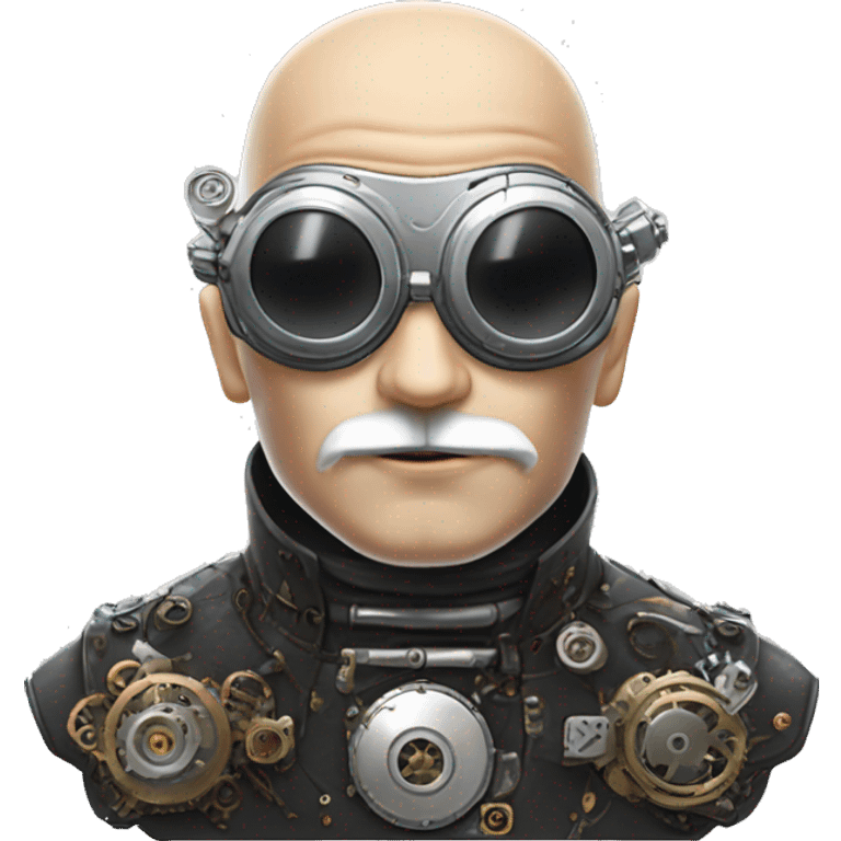 Bald cyborg head with silver steampunk goggles, white beard and circuits emoji