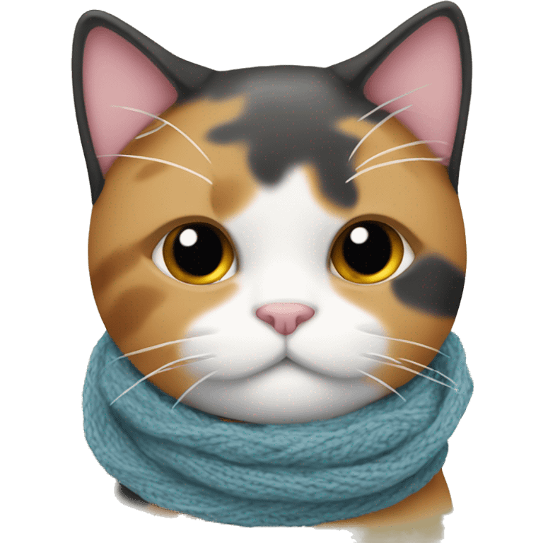 Fat Calico cat wearing a knit scarf emoji