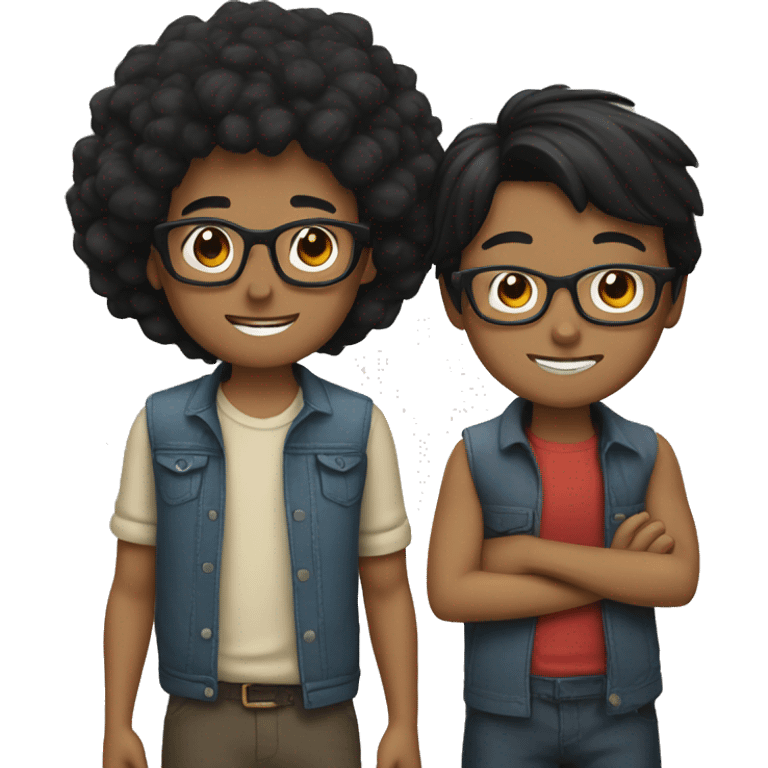 Couple with black hair where boy wearing glasses emoji