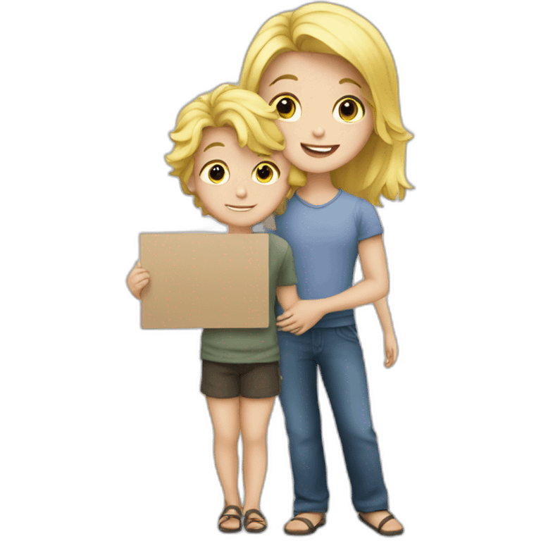 a young blond boy holding a sign Vivien emoji