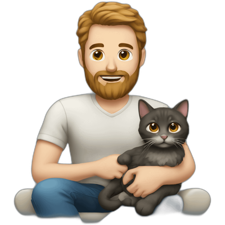 man with beard with cat on lap emoji