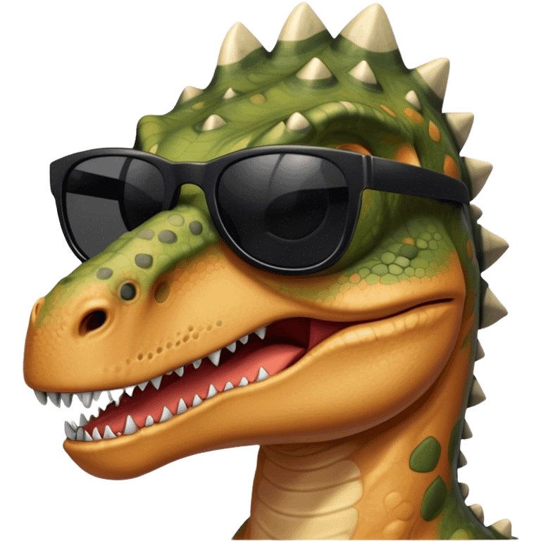 face of a dinosaur with black sunglasses on emoji