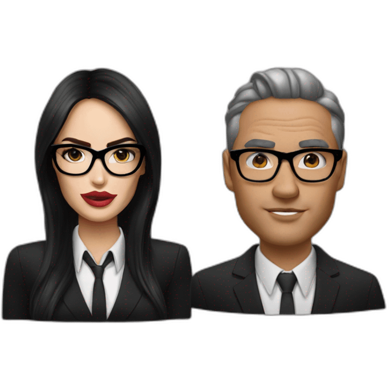 megan fox, hyper realistic, wearing big think black glasses and black suit emoji