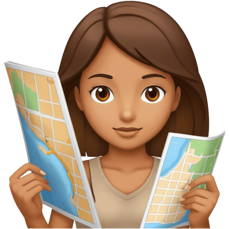 a girl making an exploration with a map emoji