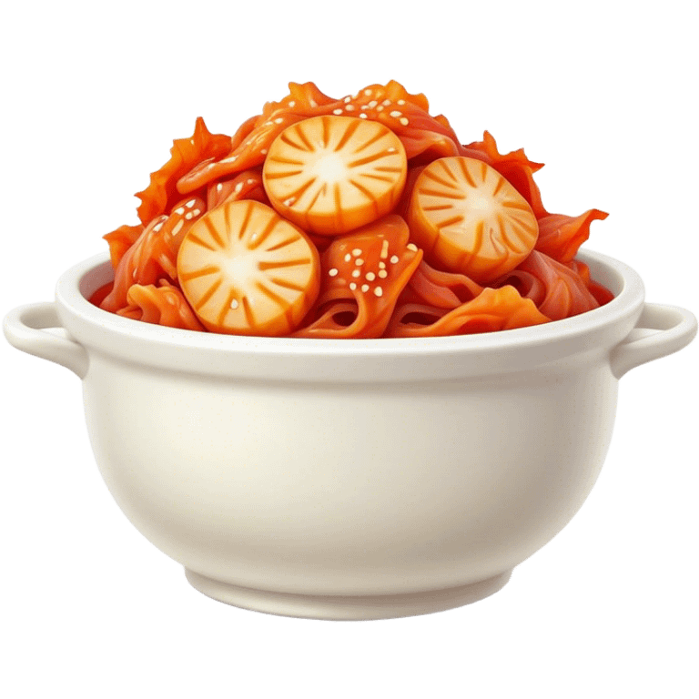 Cinematic Realistic Kimchi Dish Emoji, depicted as a vibrant fermented cabbage dish with a spicy kick rendered with detailed textures and dynamic, appetizing lighting. emoji