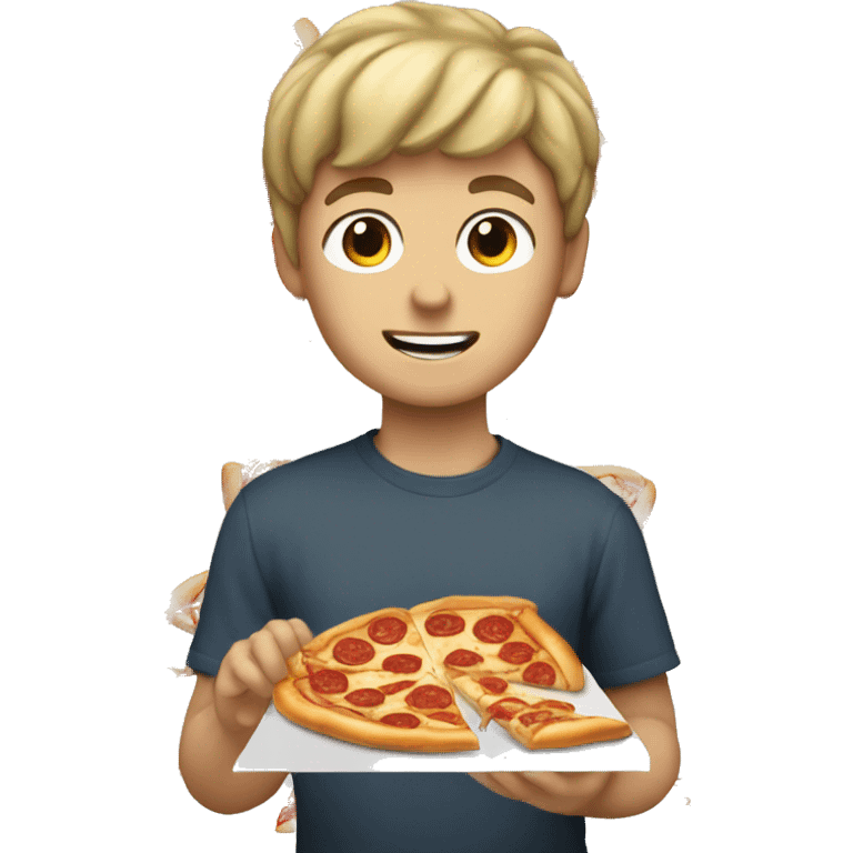 white boy with short wavy hair eating pizza  emoji