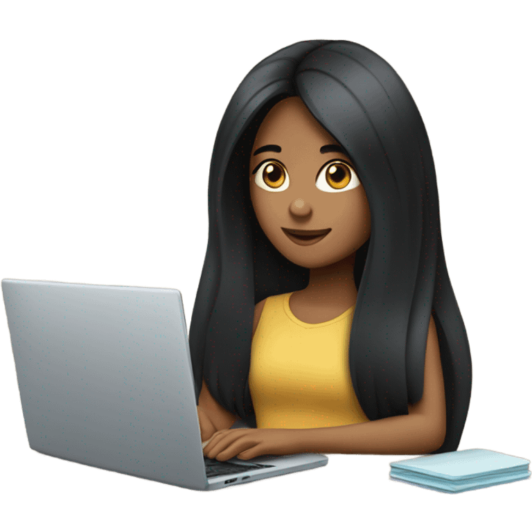 a girl with long black hair working at a laptop computer emoji