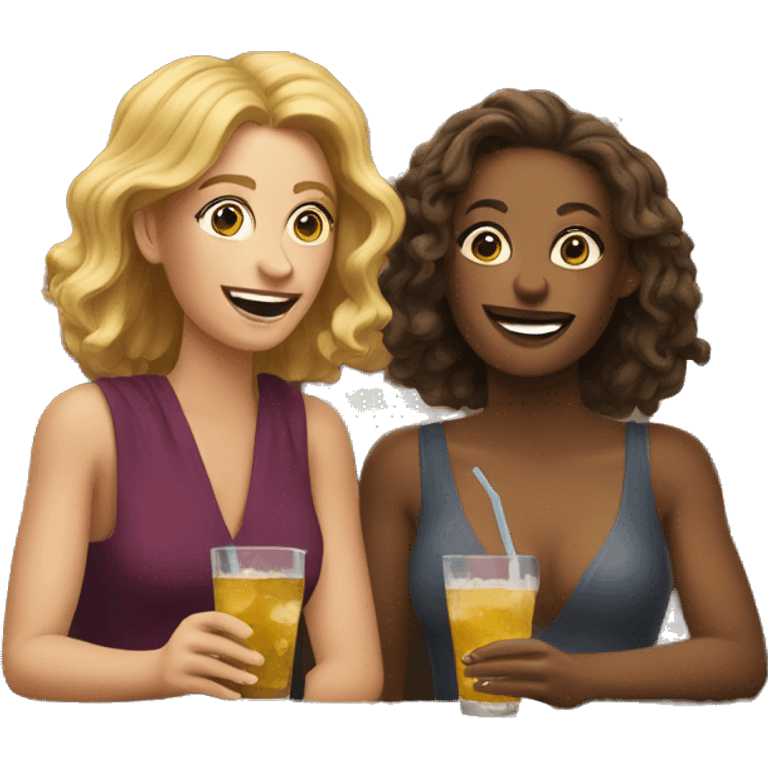 Two women at happy hour glad they don’t have their kids with them emoji