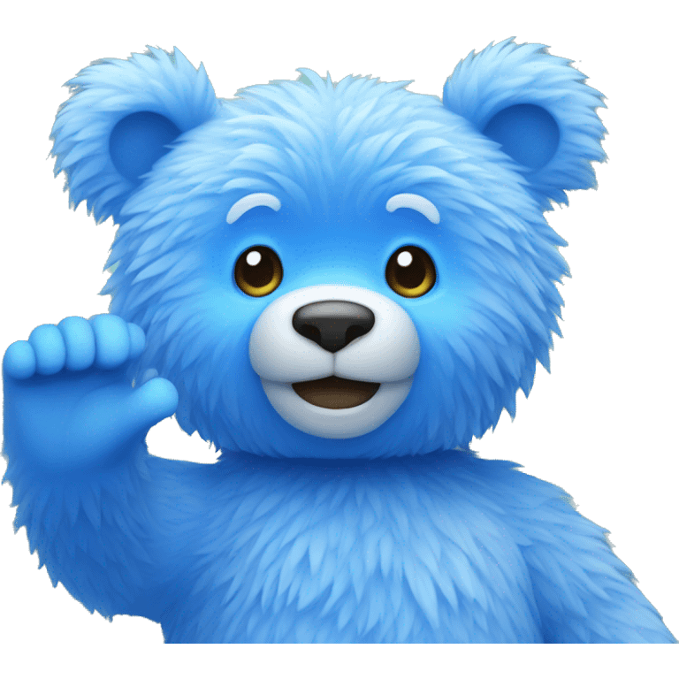 Blue fuzzy bear waving emoji