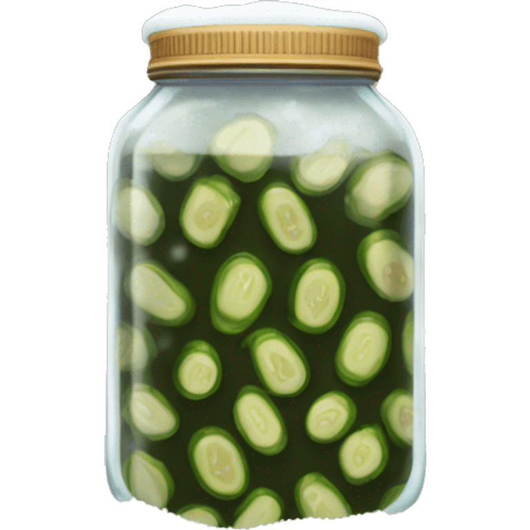 A jar of pickles in a warm sweater covered in snow emoji