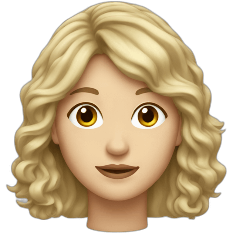 Caucasian woman with long wavy hair with bangs emoji