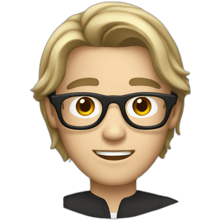 white guy teenager with long black hairstyle and glasses with black frame emoji