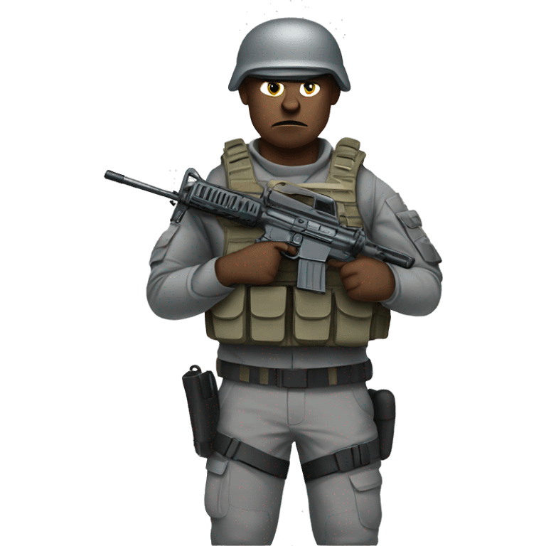 Angry Soldier with AR15 dressed in gray tactical gear emoji