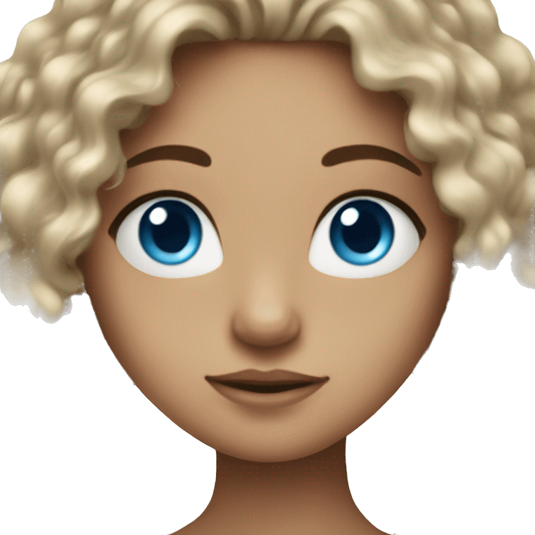 Blue eyes girl with long dark curly hair emoji