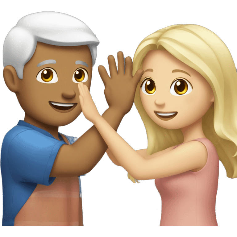 Asian man and blonde girl high fiving  emoji