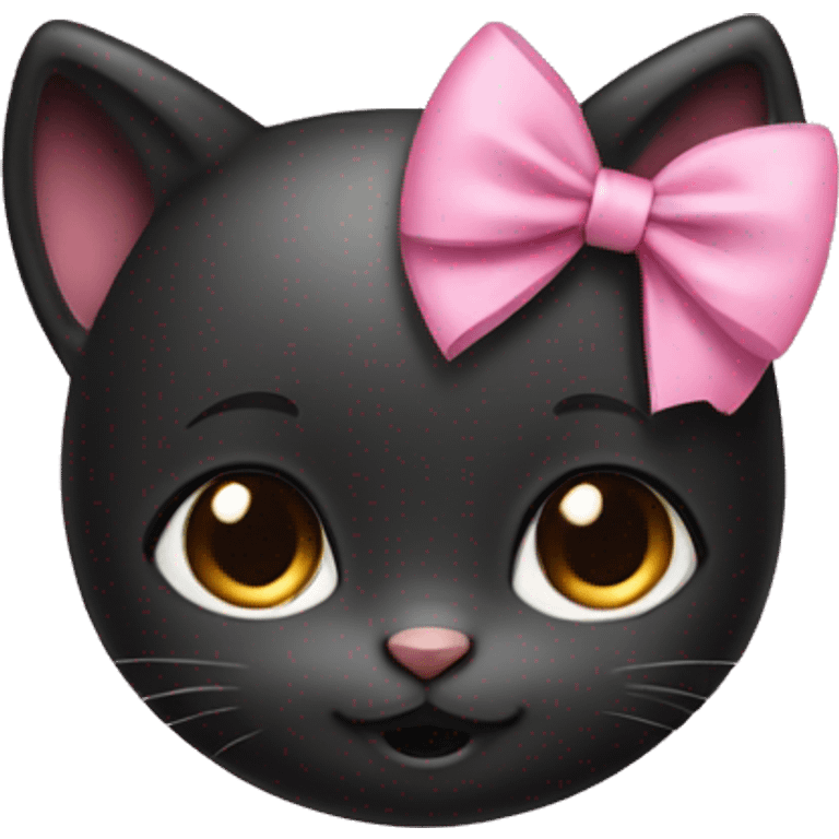 Cute black baby girl kitty with a small pink bow on her head emoji