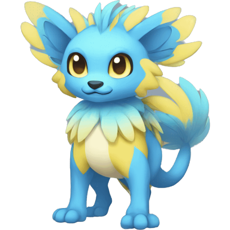 Cute cool yellow blue animal hybrid Fakemon full body emoji