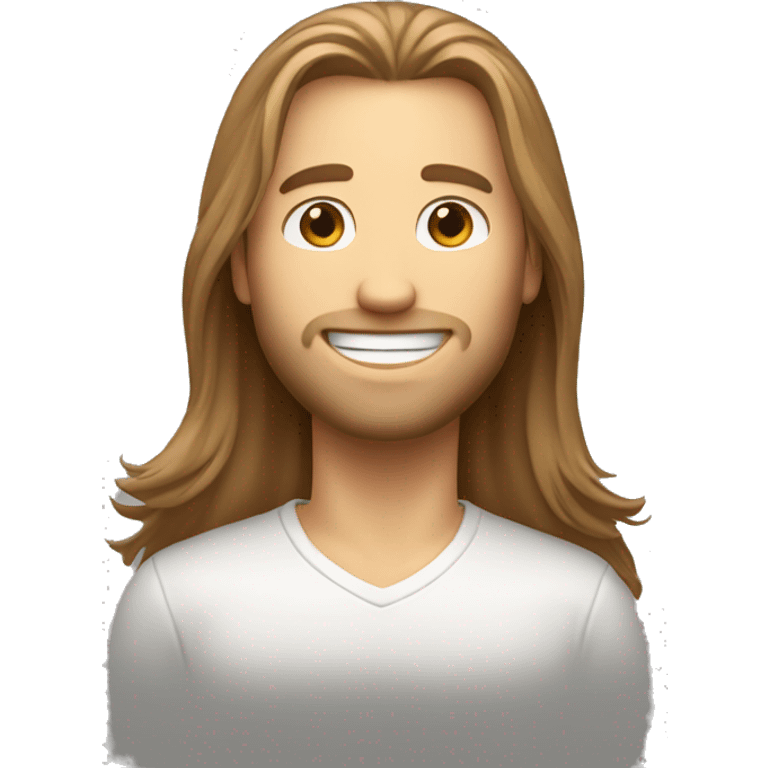 a profile picture of a happy white guy with long brown straight hair emoji