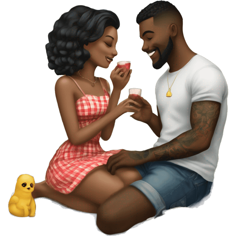 Romantic picnic date for beautiful tattooed couple emoji