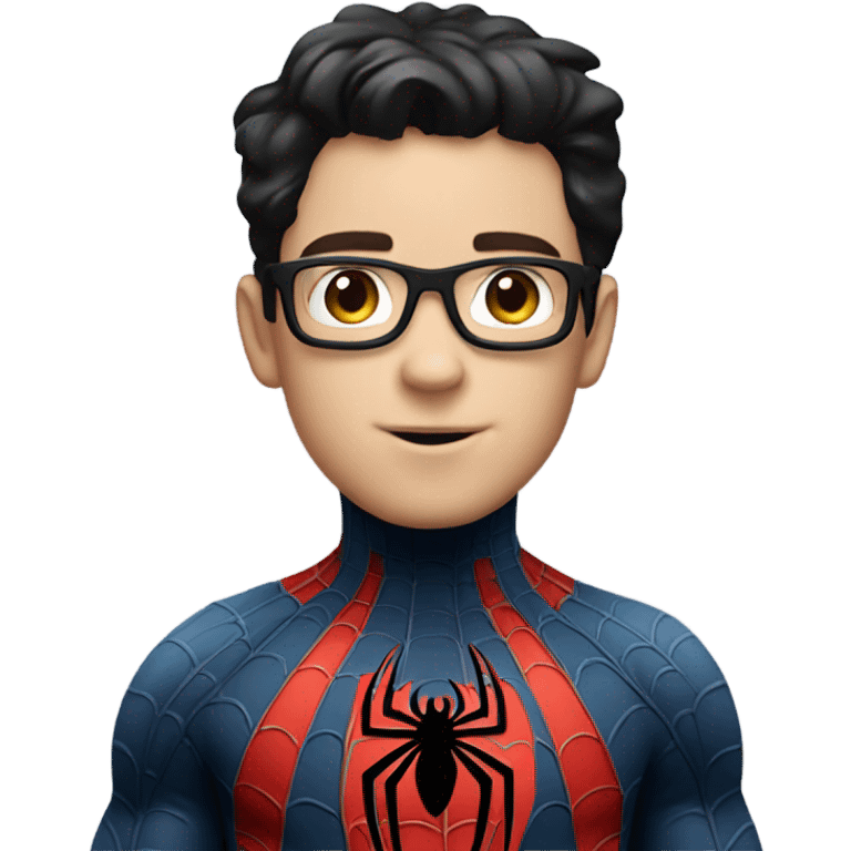 A white boy with black hair wearing Spider-Man  emoji