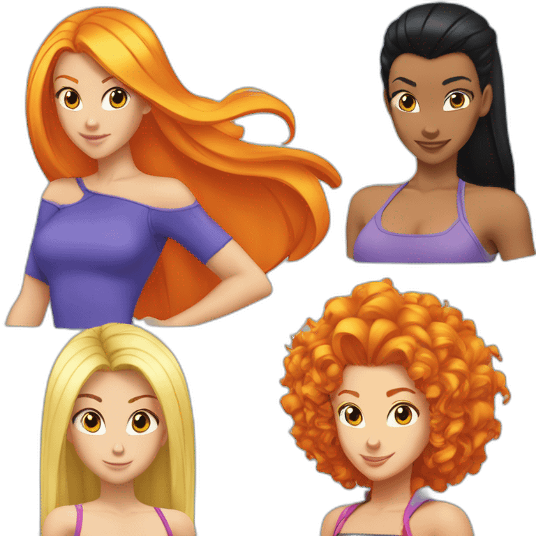 totally spies with blond-hair black-hair orange-hair emoji