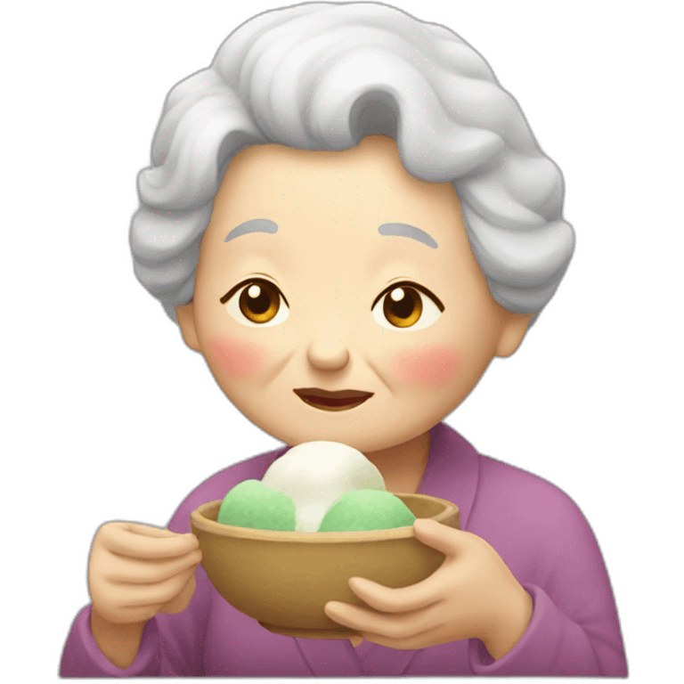 Old lady eats mochi emoji