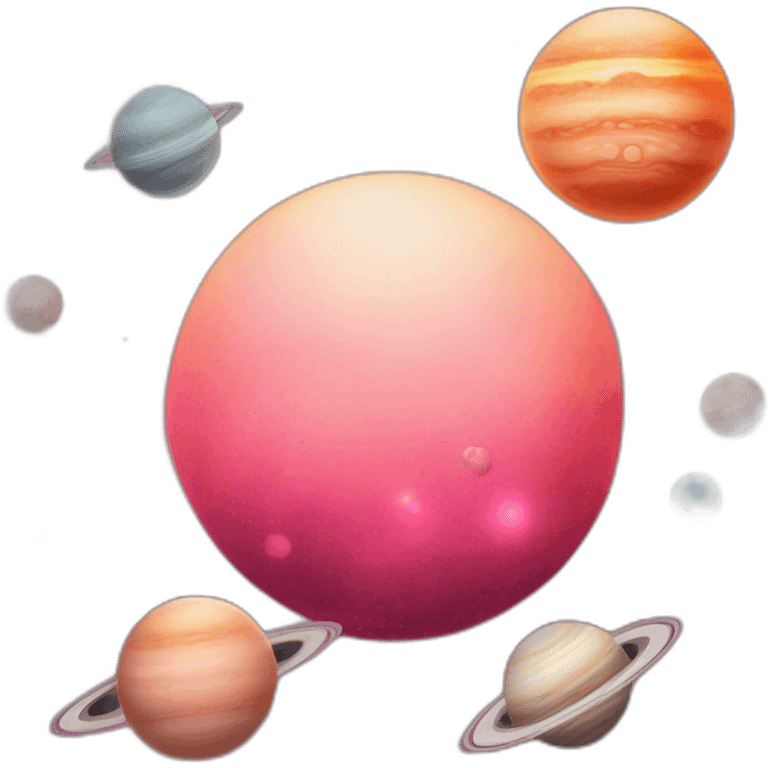 Solar system with heart planets shades of pink red and white emoji