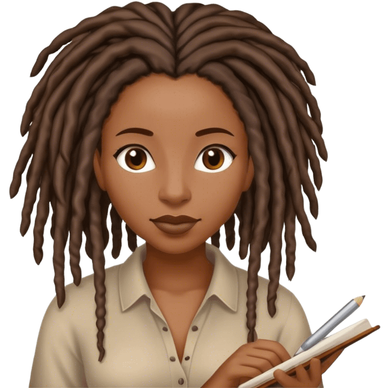 Black woman with locs writing  emoji