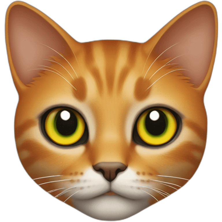 Orange and back cat with  aspots on the body, yellow eyes and green pupils emoji