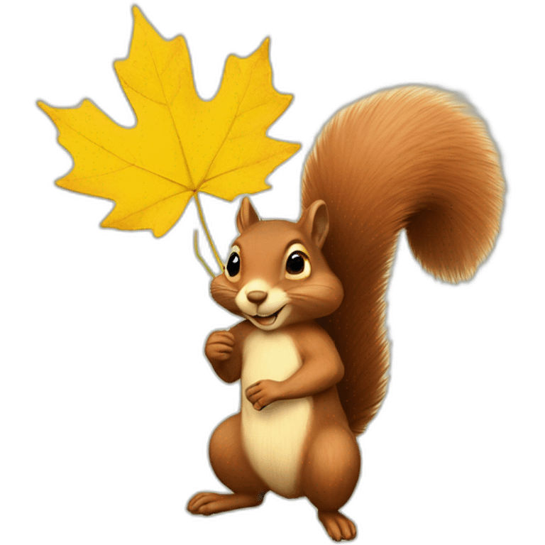 a squirrel holds a yellow maple leaf by the petiole emoji