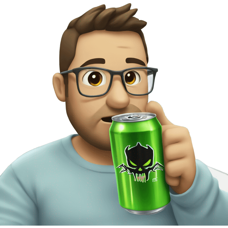 Fat back end developer drinking a monster energy in a hospital on Christmas emoji