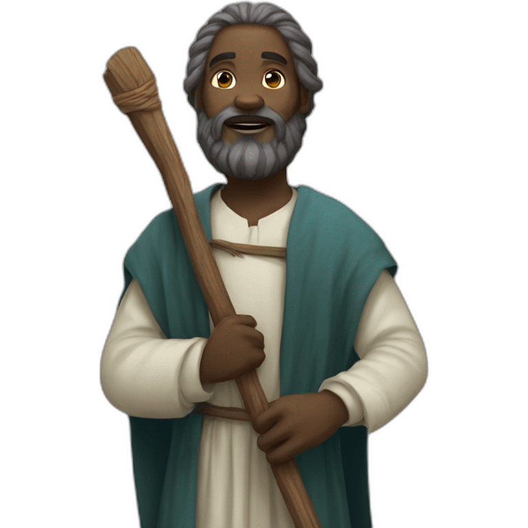 Prophet Moïse with beard and wooden stick emoji