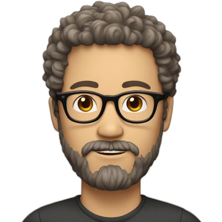 white man with curly hair, beard and black rimmed glasses emoji