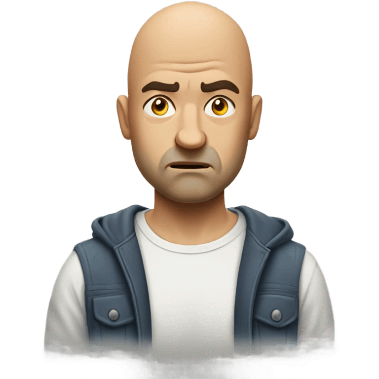 Bald man in his 30s angry with life and not having a girlfriend who lives with his mom emoji