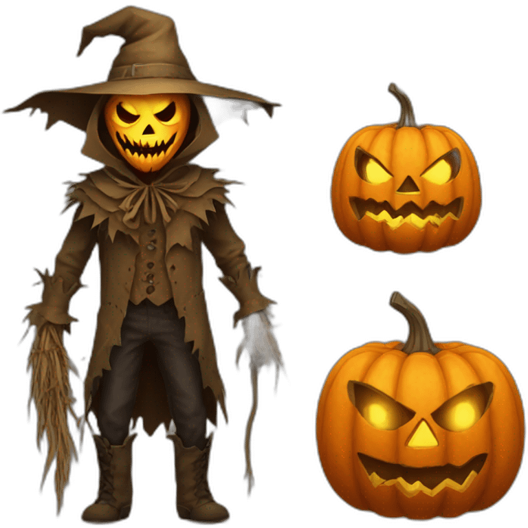 evil scarecrow with jack o lantern head emoji