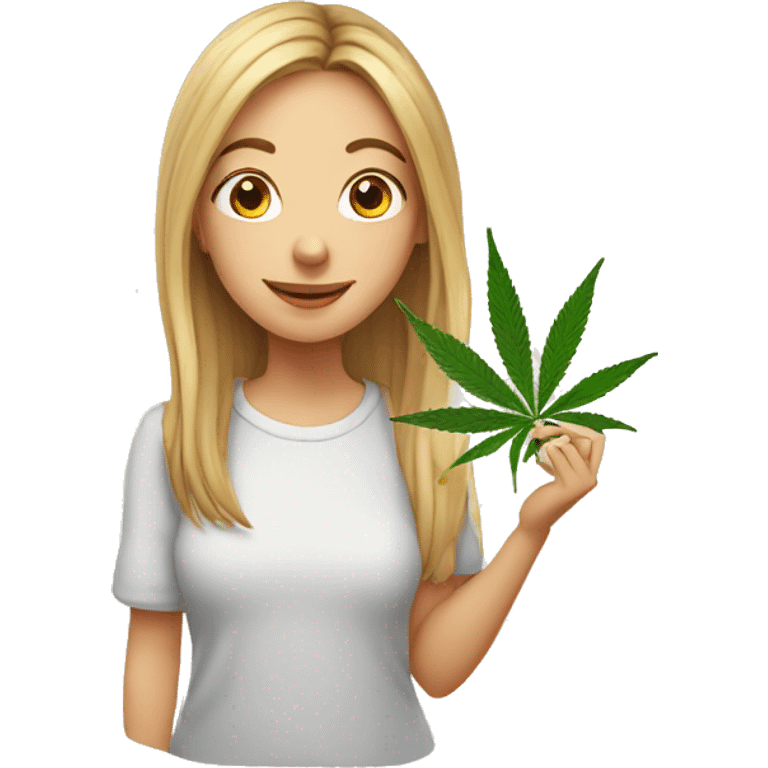 Girl smocking marijuana and saying hello emoji