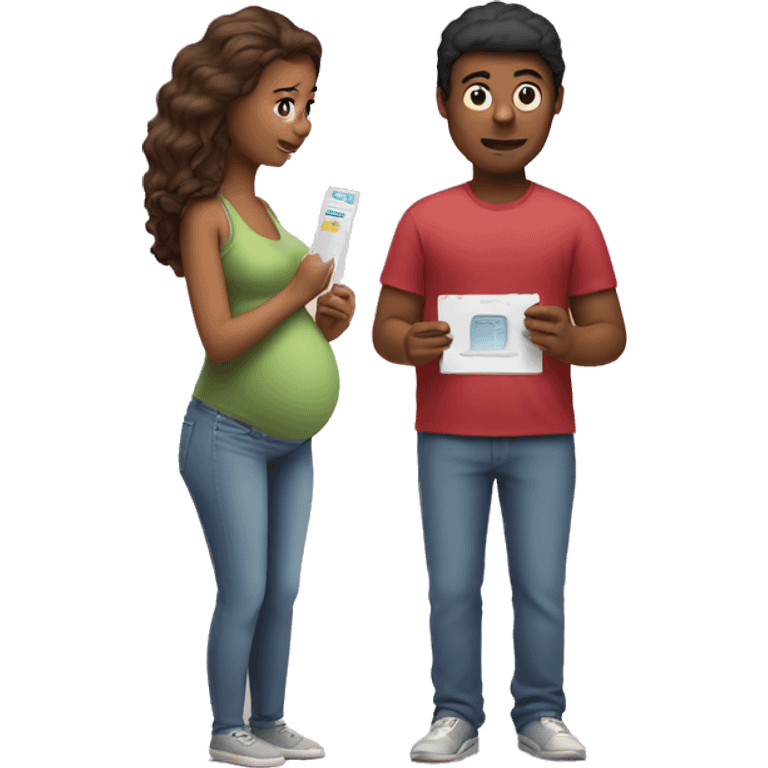 couple looking at pregnancy test emoji