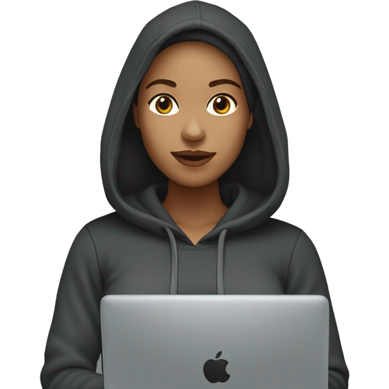 light skin woman in a dark grey hoodie, holding black laptop emoji