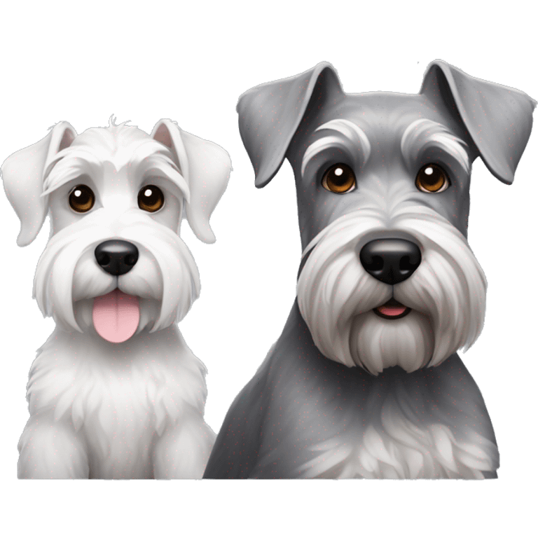 A big gray schnauzer with dark eyes next to a small all white puppy schnauzer emoji