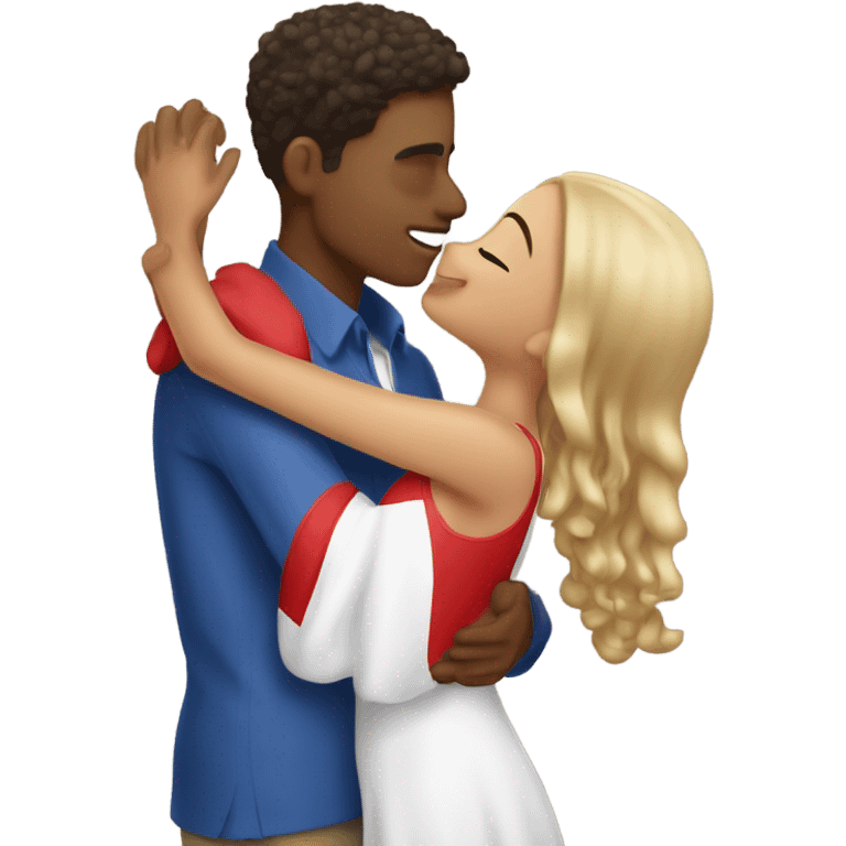 Light skin girl kissing Puerto Rican man under a mistletoe￼ emoji