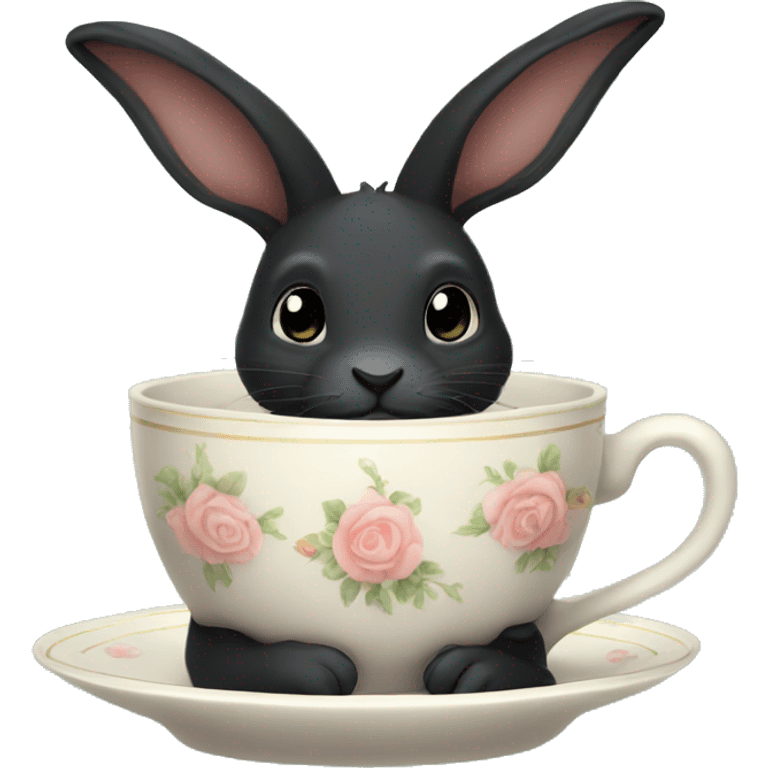 Black rabbit sat in teacup emoji