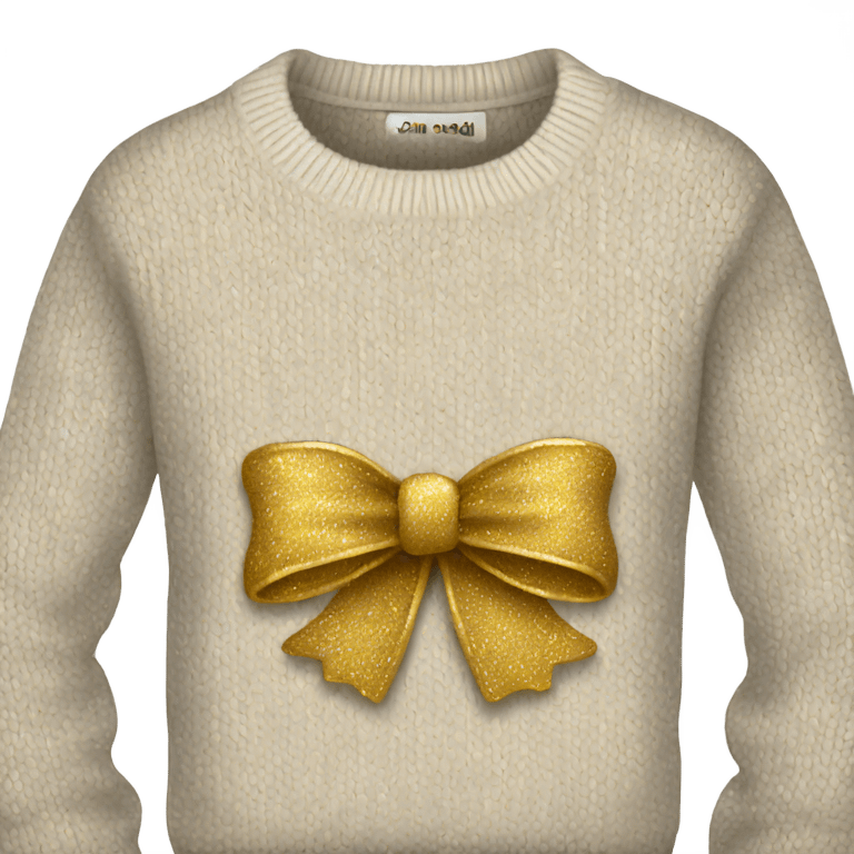 Knit sweater with golden bow glittery design emoji