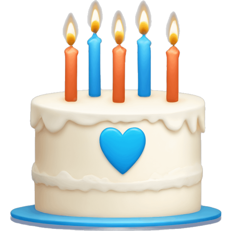 “A white cake with candles, decorated with blue heart-shaped designs, minimalistic and in a flat, emoji-like style emoji