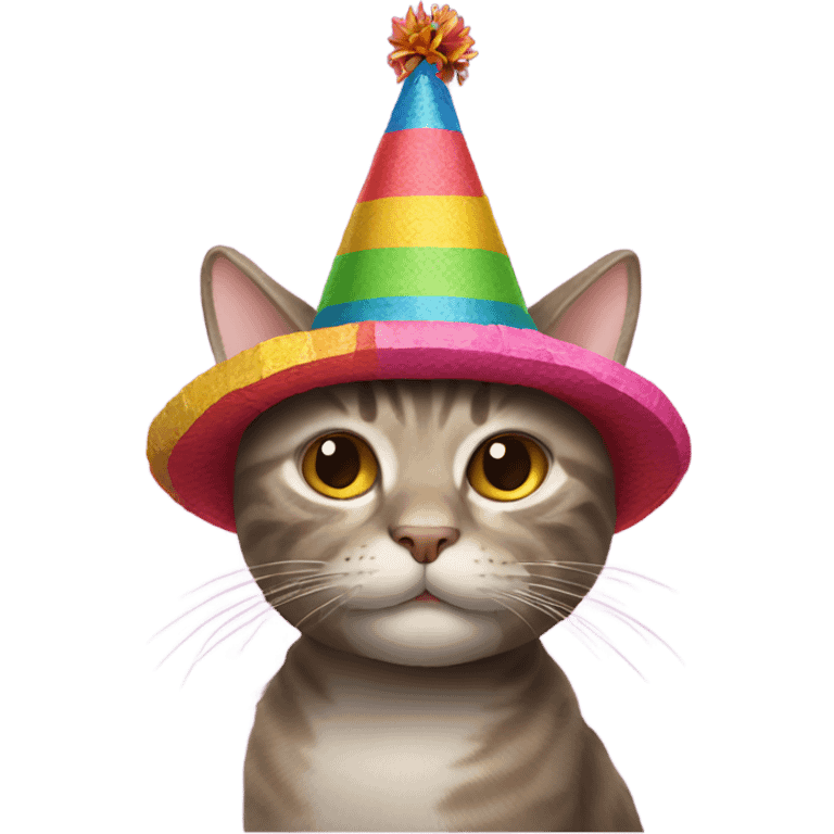 Cat wearing a piñata hat emoji