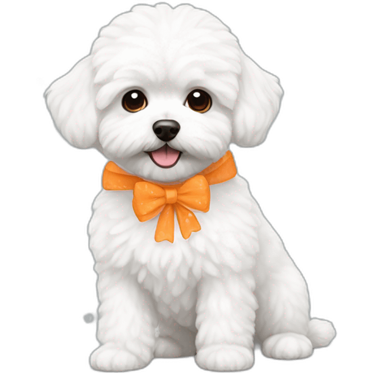 white maltipoo with orange snowflake emoji