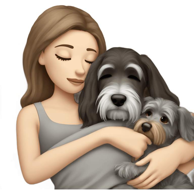 White girl brown long hair sleeping with a schnauzer  emoji