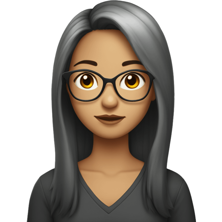 a girl having black mid length hair, wearing glasses. She’s Chines, and the last part of hair is red emoji