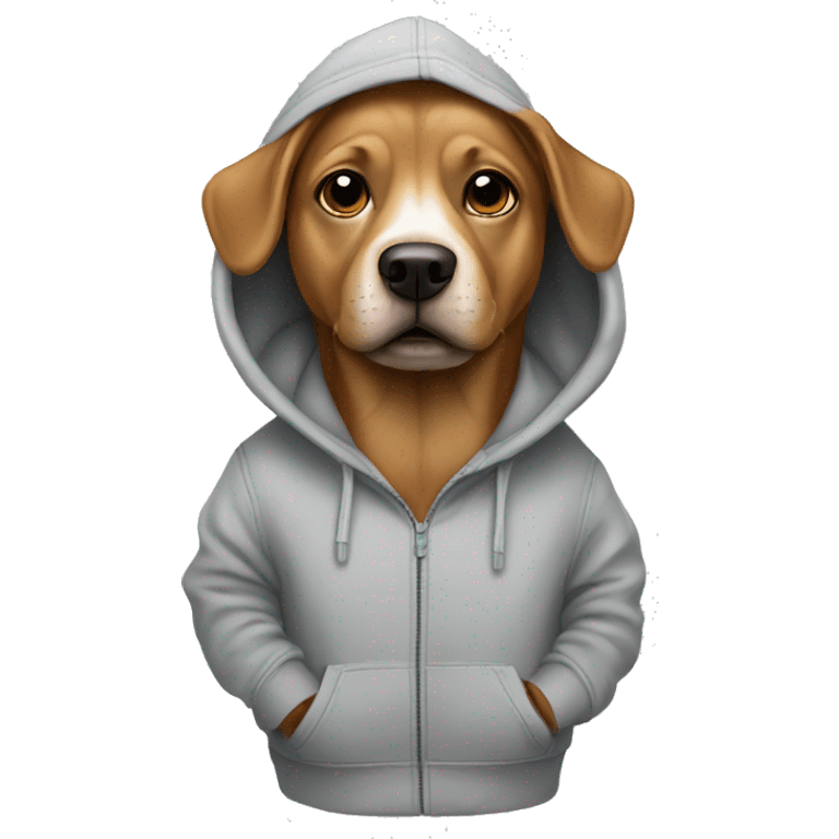 Dog wearning the hoddie emoji